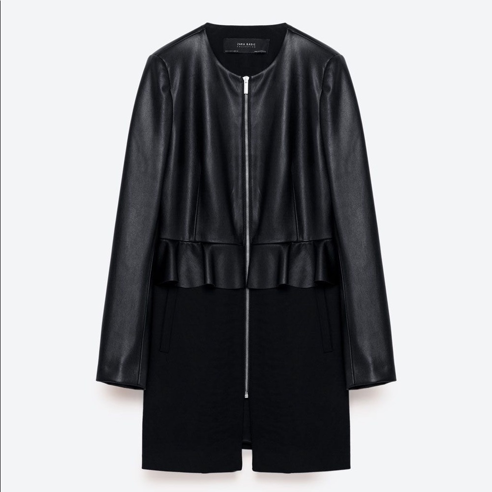 Zara Contrast Leather Effect Frock Coat Small